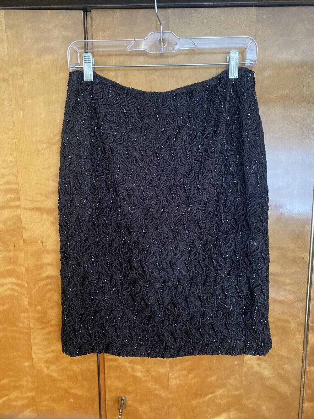 Carmen Marc Valvo Collection Black Beaded Skirt Evening Event Holidays Fancy